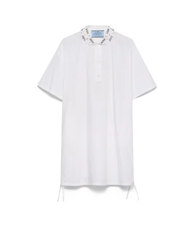 Prada Embroidered Poplin Mini-dress In White