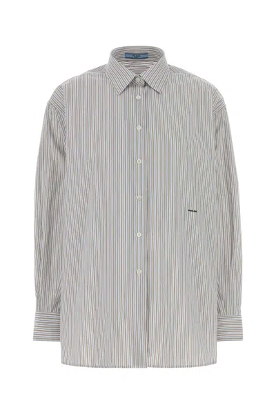 Prada Embroidered Poplin Oversize Shirt In Gray
