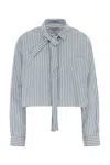 Prada Embroidered Poplin Shirt In Blue
