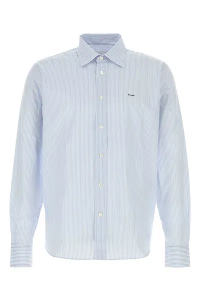 Prada Embroidered Poplin Shirt In Blue