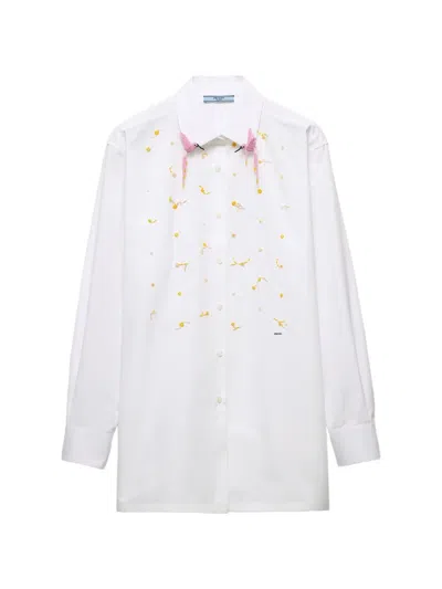 Prada Embroidered Poplin Shirt In Multi