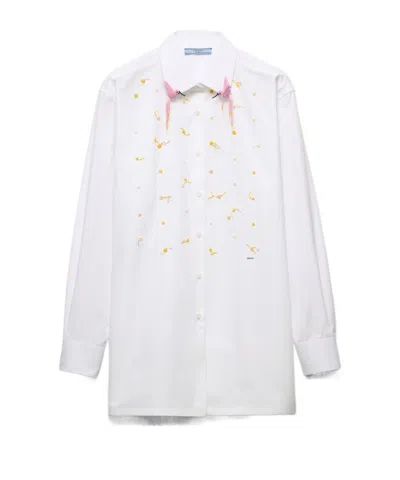 Prada Embroidered Poplin Shirt In Yellow