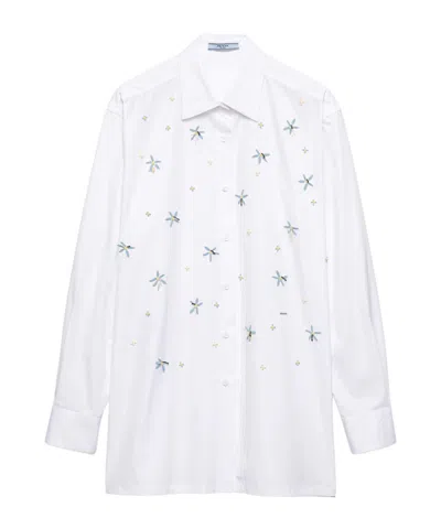 Prada Embroidered Poplin Shirt In White