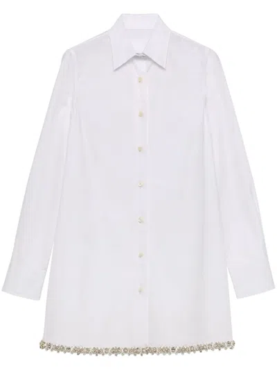 Prada Embroidered Poplin Shirt In White