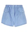 Prada Stripe Elasticized Poplin Shorts In Azzurro