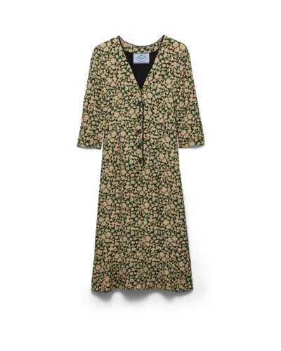 Prada Embroidered Printed Sable Dress In Multi