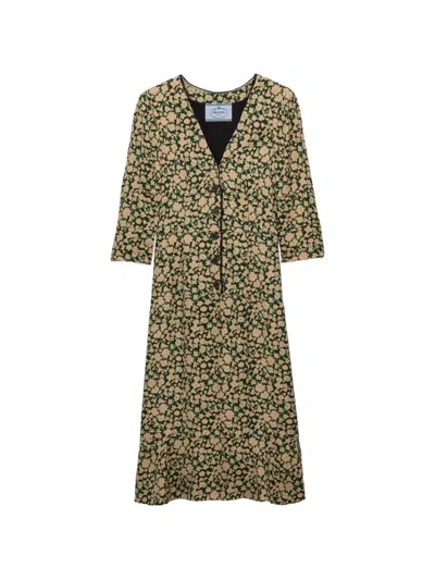 Prada Embroidered Printed Sable Dress In Multi