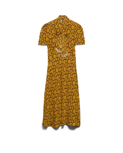 Prada Sable Floral Long Dress With Scarf Tie In Animal Print