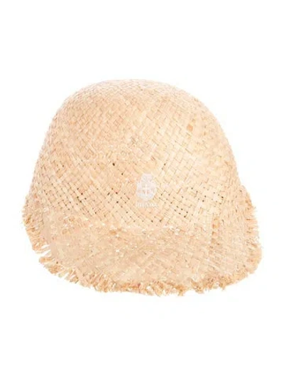 Pre-owned Prada Embroidered Raffia Baseball Hat In Neutrals