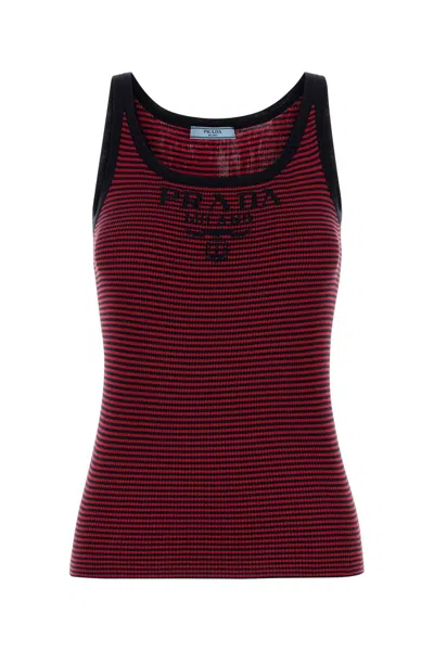 Prada Embroidered Recycled Silk Tank Top In Stripped