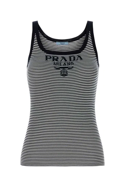 Prada Embroidered Recycled Silk Tank Top In Stripped
