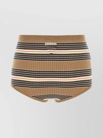 Prada Embroidered Ribbed Stretch Cotton Blend Shorts In Neutral