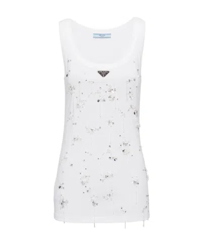 Prada Women's Cotton Tank Top In White