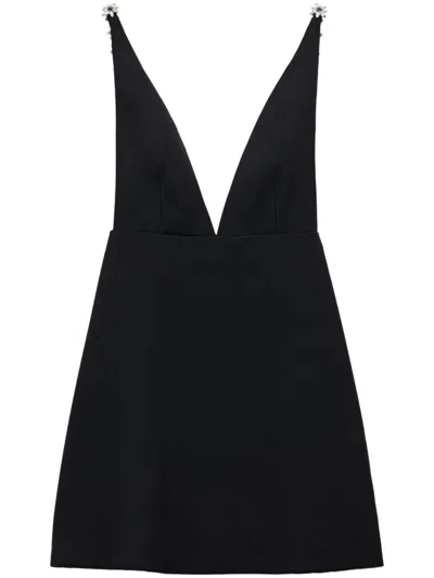 Prada Embroidered Sablé Mini-dress In Black