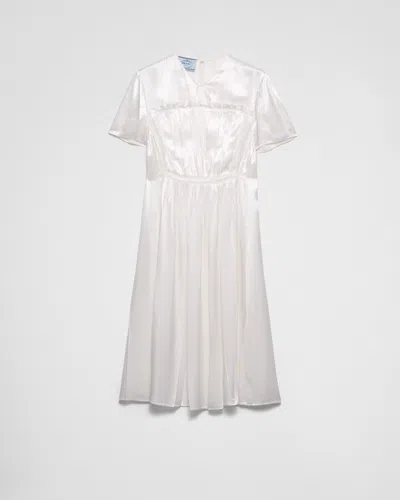 Prada Embroidered Satin Midi-dress In Weiss