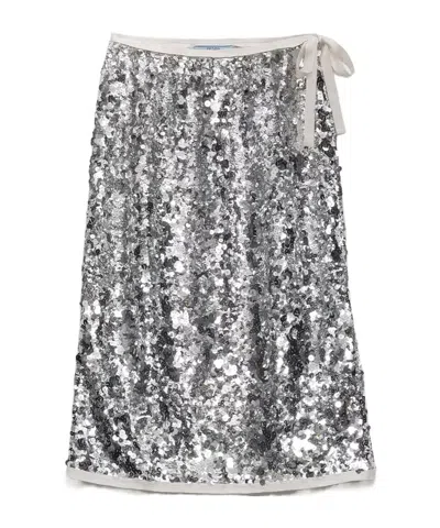 Prada Sequined Skirt In Silver