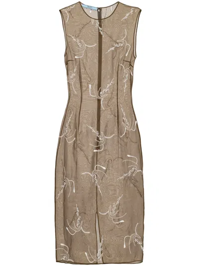 Prada Floral-embroidered Beaded Organza Dress In Multicolor