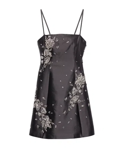 Prada Embroidered Silk And Wool Mini-dress In Black