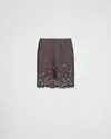 Prada Midi Skirt In Wool And Silk With Applications In Gray