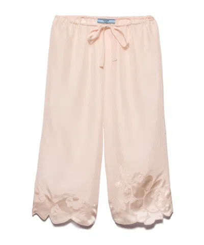 Prada Embroidered Silk Bermuda Shorts In Petal Powder