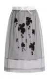 Prada Embroidered Silk-chiffon Midi Skirt In Gray