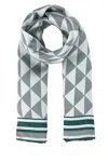 Prada Geometric Silk Scarf Fringed Edges In Gray