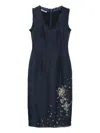 Prada Embroidered Silk Midi Dress In Blue