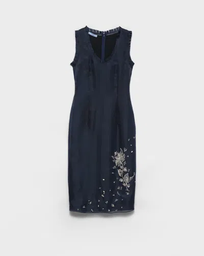 Prada Besticktes Kleid Aus Seidenorganza In Blue