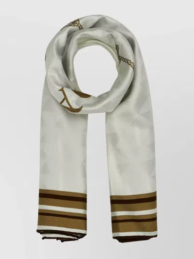 Prada Embroidered Silk Scarf In Geometric Pattern In Neutral