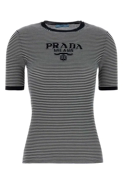 PRADA EMBROIDERED SILK T-SHIRT