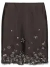 Prada Midi Skirt In Wool And Silk With Applications In Gray