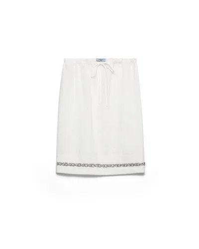 Prada Embroidered Slubbed Fabric Skirt In Neutral