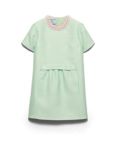 Prada Besticktes Kleid Aus Gaze Mit Slub-effekt In Green