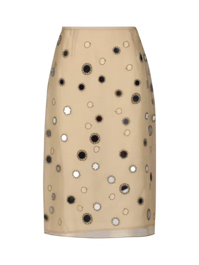 Prada Embroidered Straight Hem Skirt In Brown