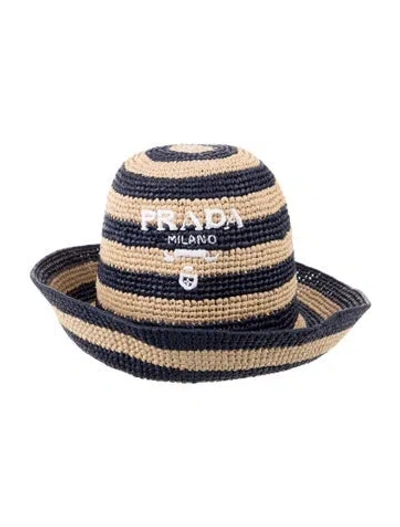 Pre-owned Prada Embroidered Straw Hat In Neutral