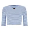 Prada Logo Cotton-blend Crop Top In Celestebianco