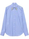 Prada Embellished Collar Striped Shirt In Blue