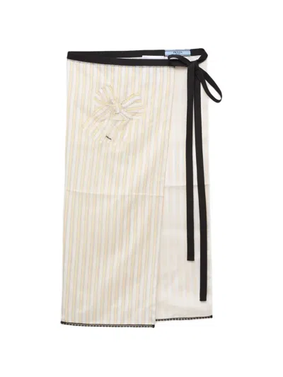 Prada Embroidered Striped Apron In Neutral