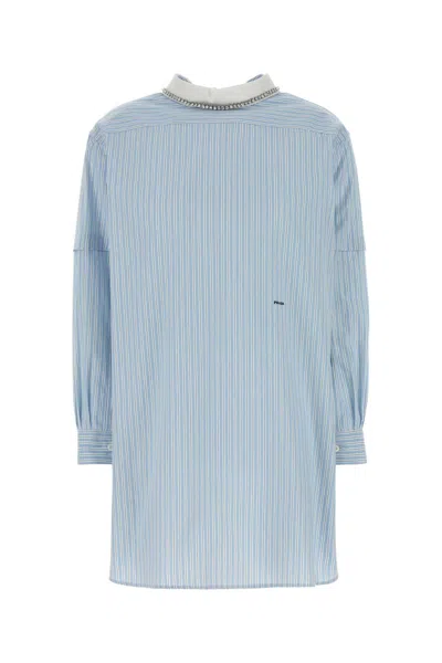 Prada Embroidered Striped Poplin Blouse In Stripped