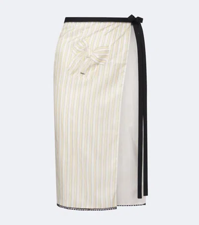 Prada Embroidered Striped Wrap Skirt In White