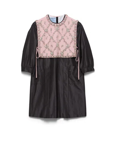 Prada Embroidered Taffeta Mini-dress In Black