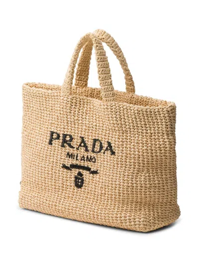Prada Embroidered Tote Bag In White
