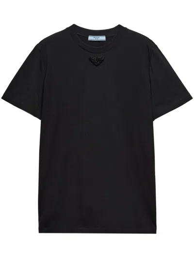 PRADA PRADA EMBROIDERED-TRIANGLE JERSEY T-SHIRT