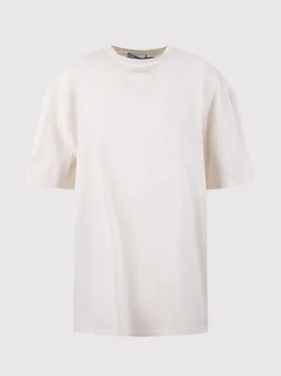 Prada Embroidered Triangle-logo T-shirt In White