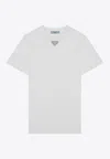 Prada Jersey T-shirt With Embroidered Triangle In White