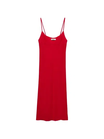 Prada Embroidered Triple-chiffon Slip Dress In Red