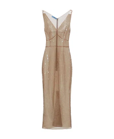 Prada Embroidered Tulle Dress In Beige