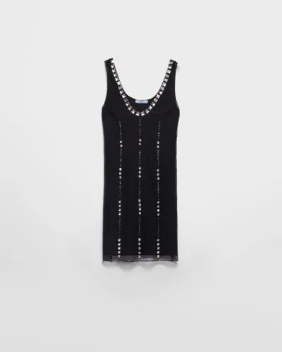 Prada Besticktes Minikleid Aus Tüll In Black