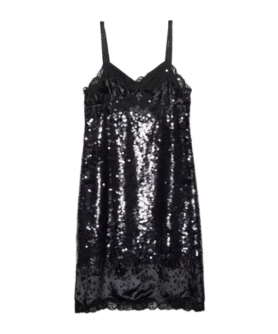 Prada Embroidered Velvet Dress With Sequins And Lace In Black