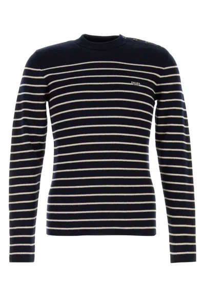 Prada Embroidered Virgin Wool Knit Sweater For Men In Multi